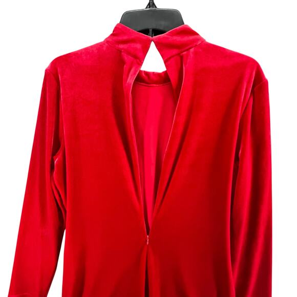 Gianni Bini Dress Womens 10 Red Velour Mock Neck Velvety Modern Holiday Festive - Picture 7 of 16